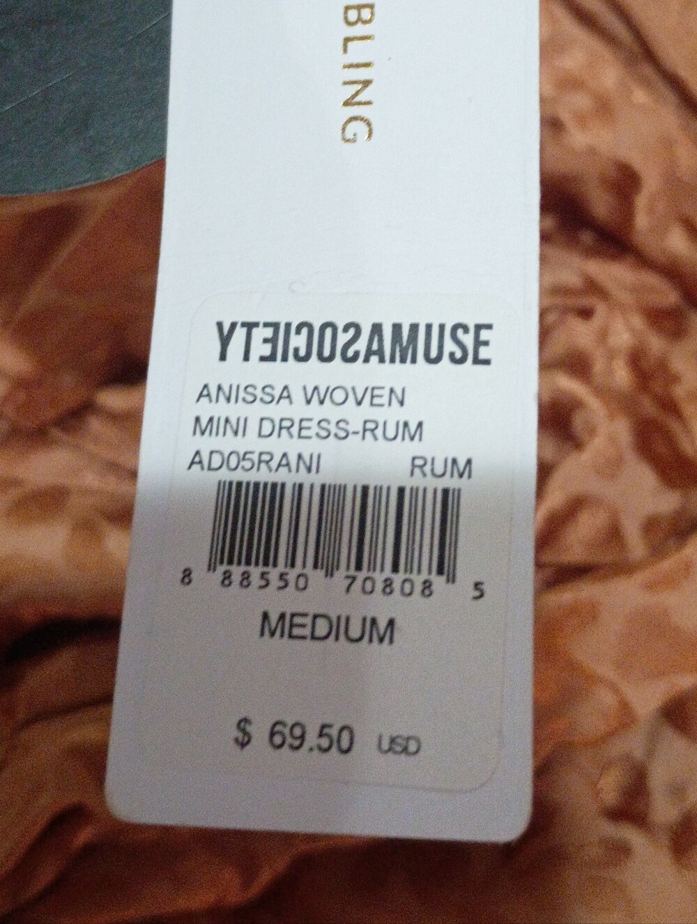 NWT Amuse Society Anissa Woven Mini Dress - Rum Color - See Pics - Picture 6 of 7